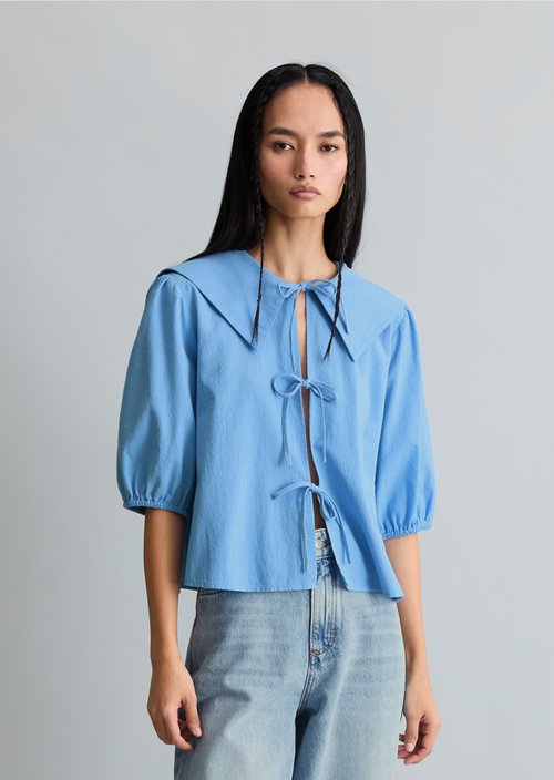 Short sleeve crinkle sailor blouse regular — Flaxflower Blue