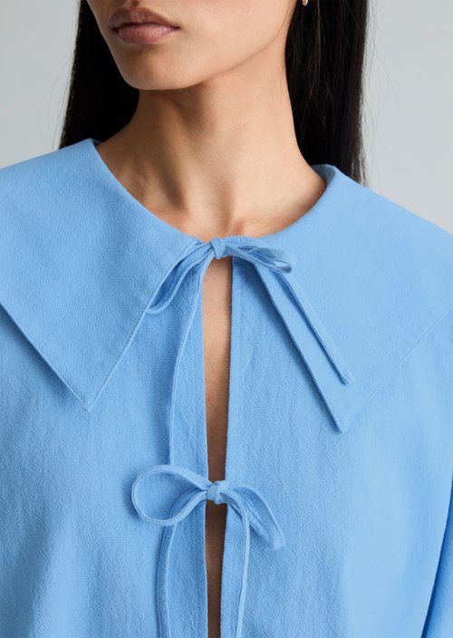 Short sleeve crinkle sailor blouse regular — Flaxflower Blue