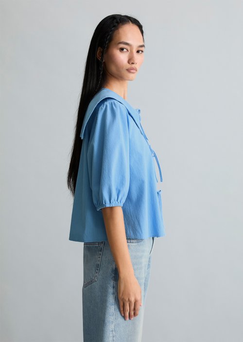 Short sleeve crinkle sailor blouse regular — Flaxflower Blue