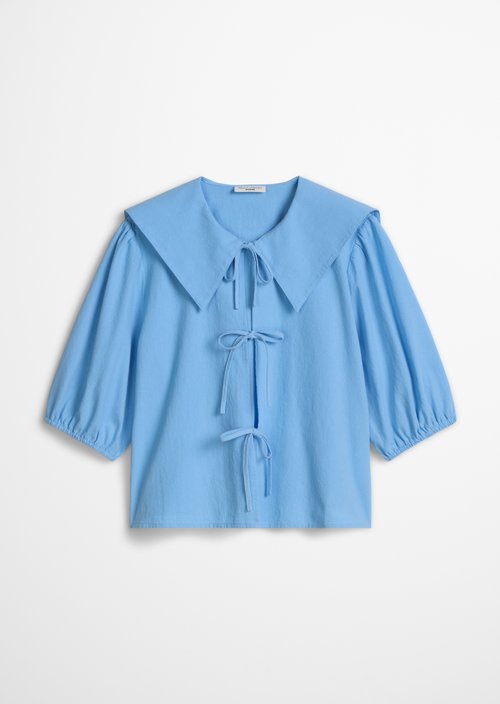 Short sleeve crinkle sailor blouse regular — Flaxflower Blue