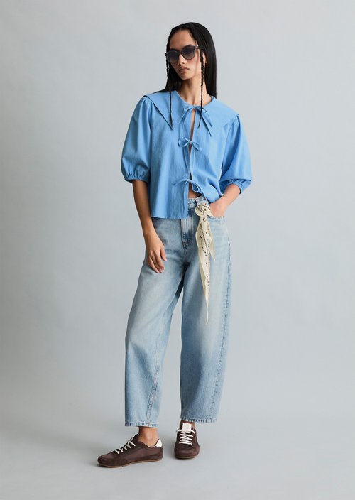 Short sleeve crinkle sailor blouse regular — Flaxflower Blue