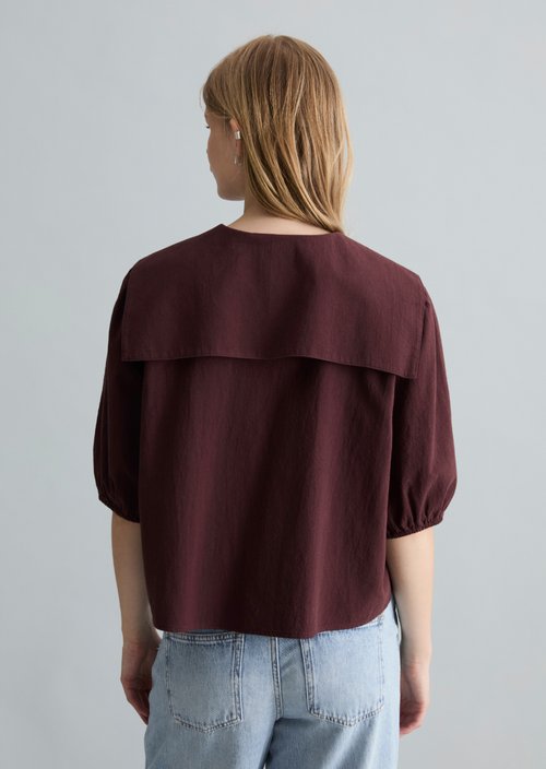 Short sleeve crinkle sailor blouse regular — Burnt Aubergine