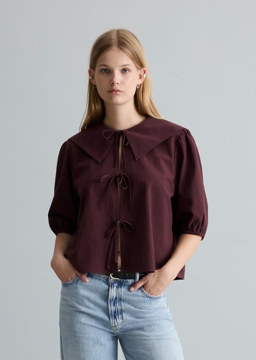 Short sleeve crinkle sailor blouse regular — Burnt Aubergine