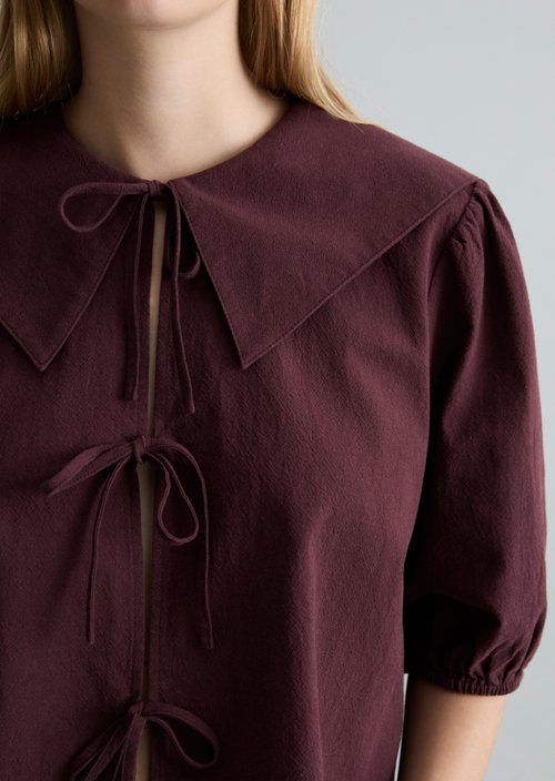 Short sleeve crinkle sailor blouse regular — Burnt Aubergine