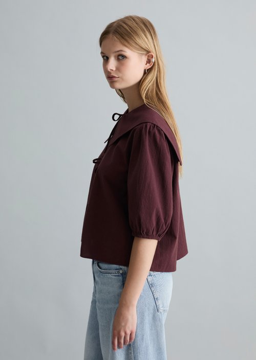 Short sleeve crinkle sailor blouse regular — Burnt Aubergine