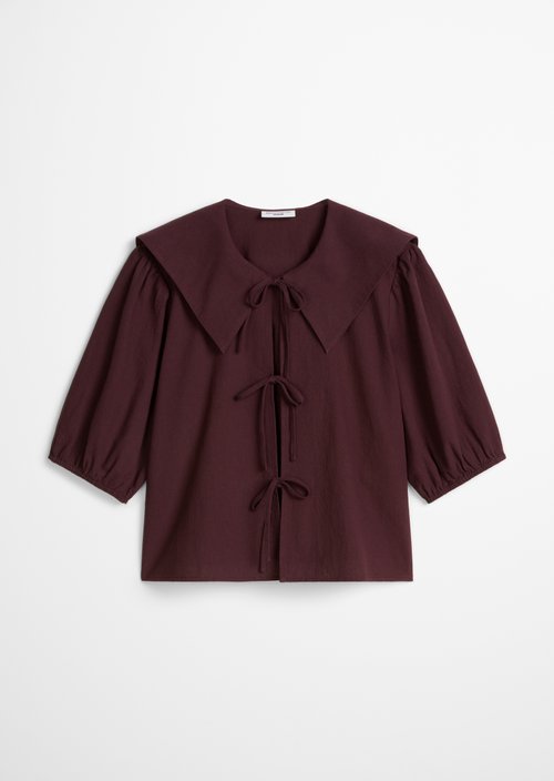 Short sleeve crinkle sailor blouse regular — Burnt Aubergine