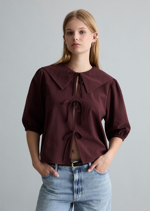 Short sleeve crinkle sailor blouse regular — Burnt Aubergine