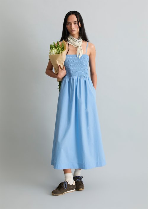 Marc O'Polo Gesmokt zomerjurkje, Dames, blauw, Xxs, 100% Katoen