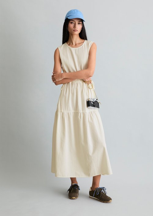 Crinkle tiered dress regular — Silky White