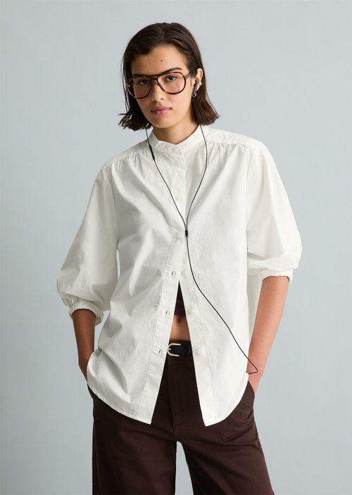 Relaxed blouse with ruffles — Silky White