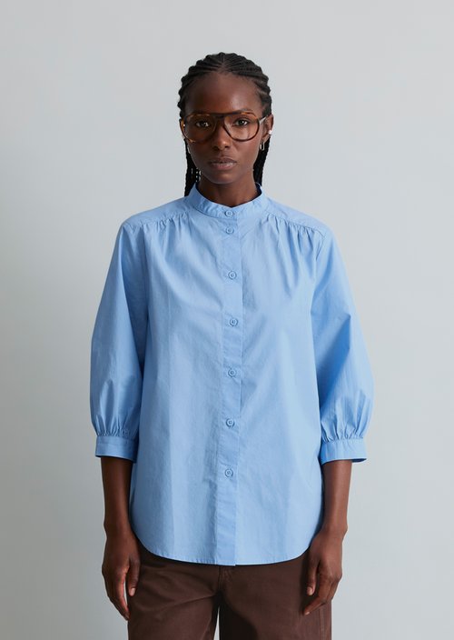 Relaxed blouse with ruffles — Flaxflower Blue