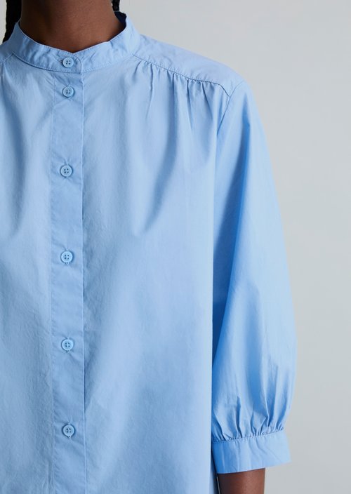 Relaxed blouse with ruffles — Flaxflower Blue