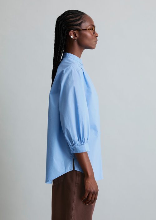 Relaxed blouse with ruffles — Flaxflower Blue