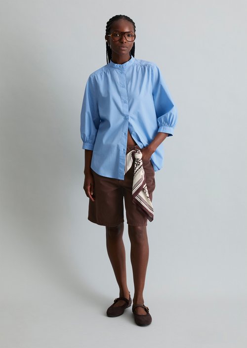 Relaxed blouse with ruffles — Flaxflower Blue