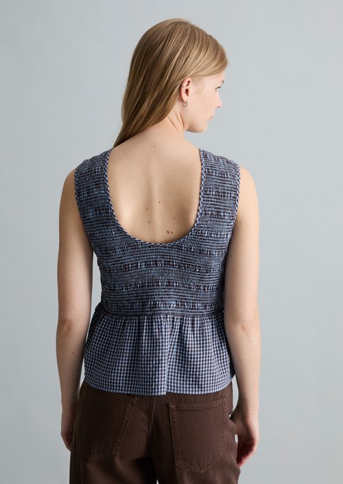 Smocked seersucker peplum top slim — Light Blue