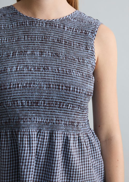 Smocked seersucker peplum top slim — Light Blue