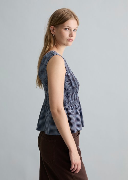 Smocked seersucker peplum top slim — Light Blue
