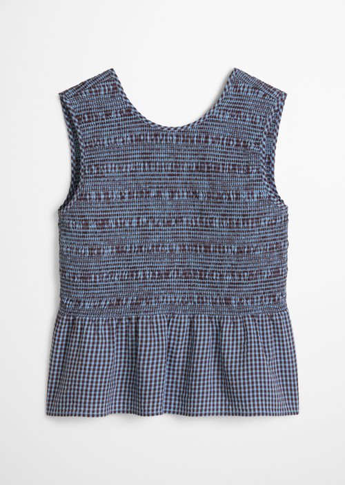 Smocked seersucker peplum top slim — Light Blue
