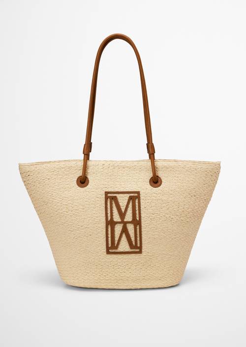 raffia shopper large with elegant genuine leather details