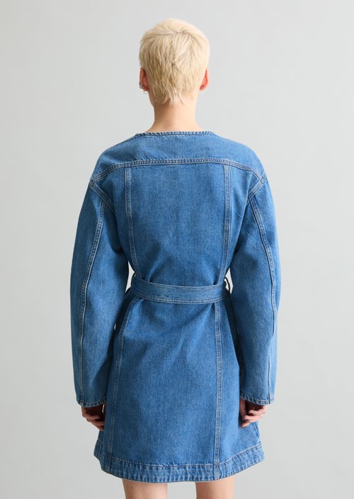 Mini jeans dress flared — Medium Blue