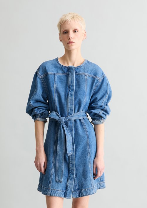 Mini jeans dress flared — Medium Blue