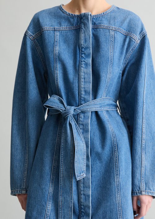 Mini jeans dress flared — Medium Blue