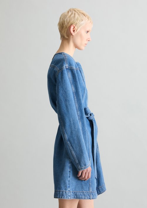 Mini jeans dress flared — Medium Blue