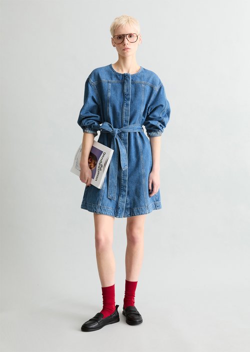 Mini jeans dress flared — Medium Blue