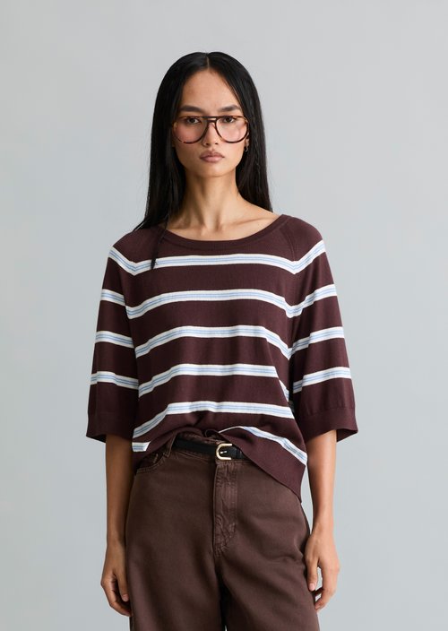 Relaxed short-sleeved sweater — Medium Brown