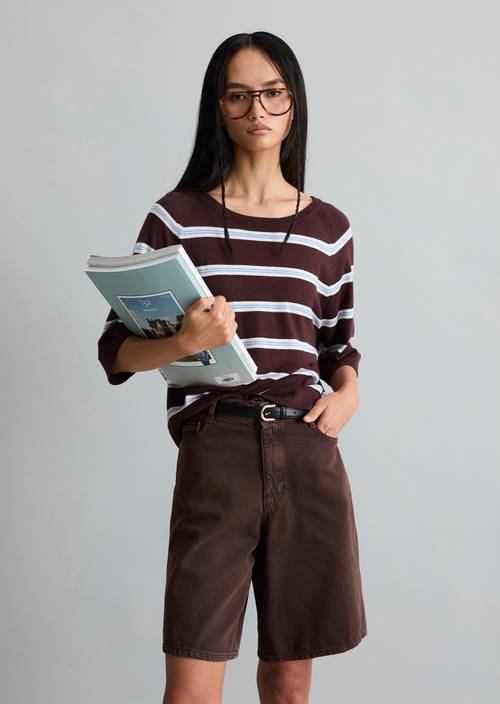 Kurzarm-Pullover relaxed Medium Brown in Frontalansicht