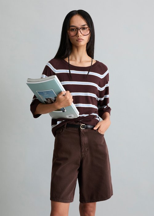 Relaxed short-sleeved sweater — Medium Brown