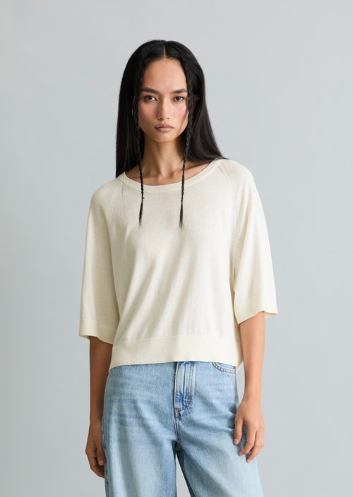 Relaxed short-sleeved sweater — Creamy White
