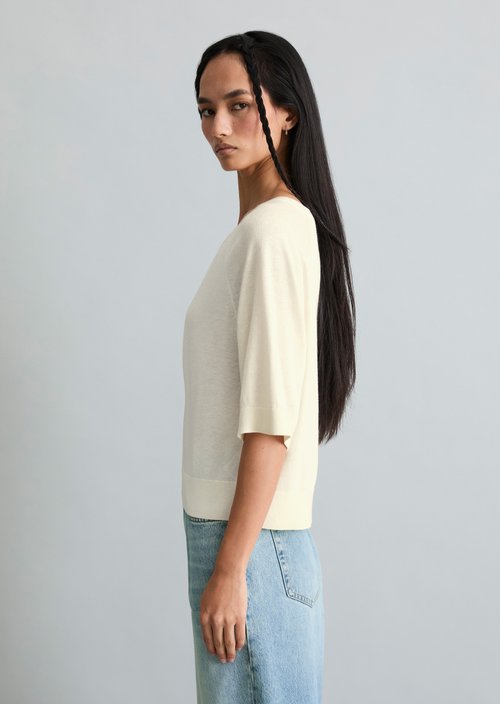 Relaxed short-sleeved sweater — Creamy White