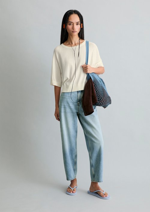 Relaxed short-sleeved sweater — Creamy White
