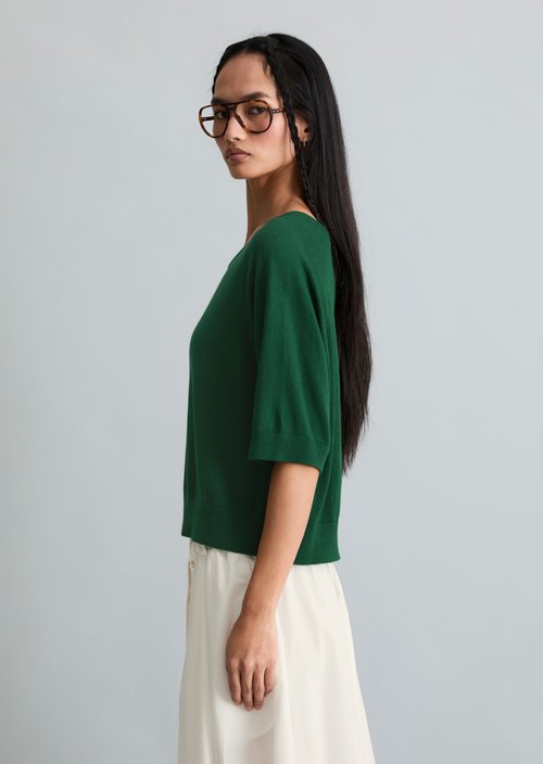 Relaxed short-sleeved sweater — Rich Emerald