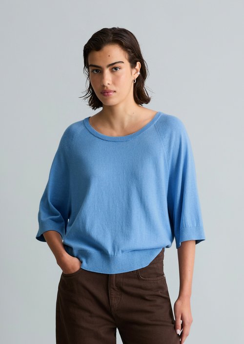 Relaxed short-sleeved sweater — Flaxflower Blue