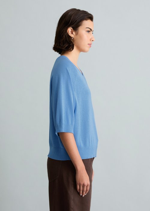 Relaxed short-sleeved sweater — Flaxflower Blue