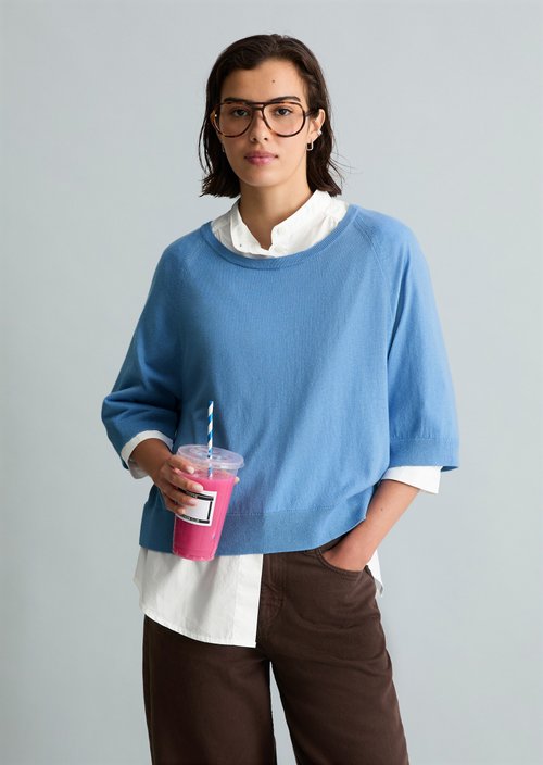 Relaxed short-sleeved sweater — Flaxflower Blue