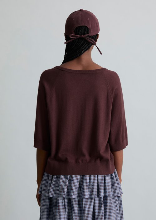 Relaxed short-sleeved sweater — Burnt Aubergine