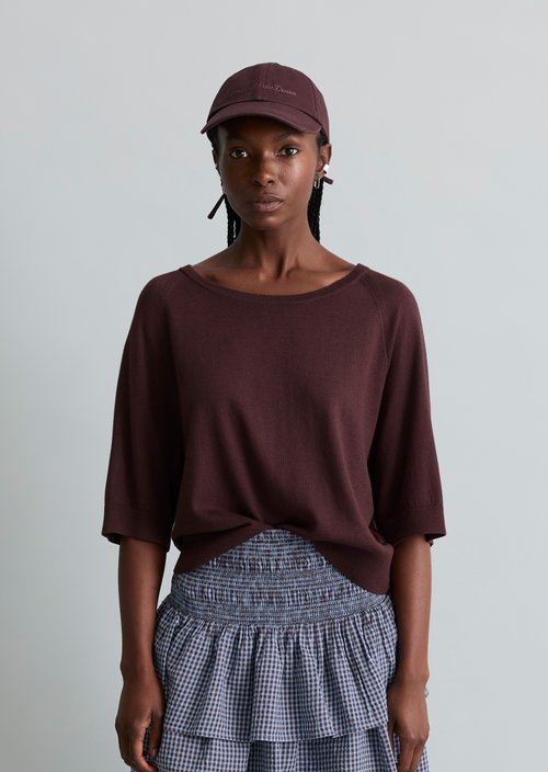 Relaxed short-sleeved sweater — Burnt Aubergine