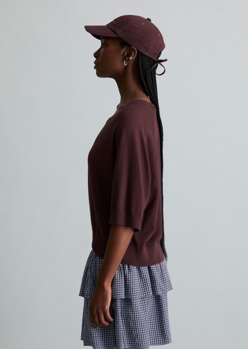Relaxed short-sleeved sweater — Burnt Aubergine