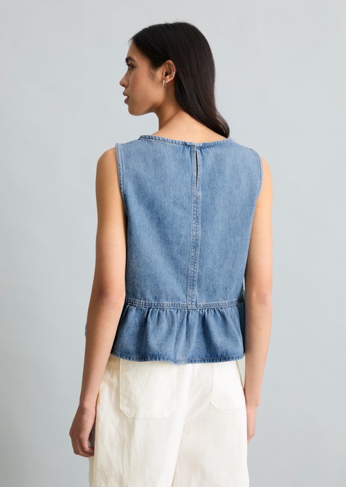 Crayfish Capsule Denim Ruffle Blouse — Medium Blue