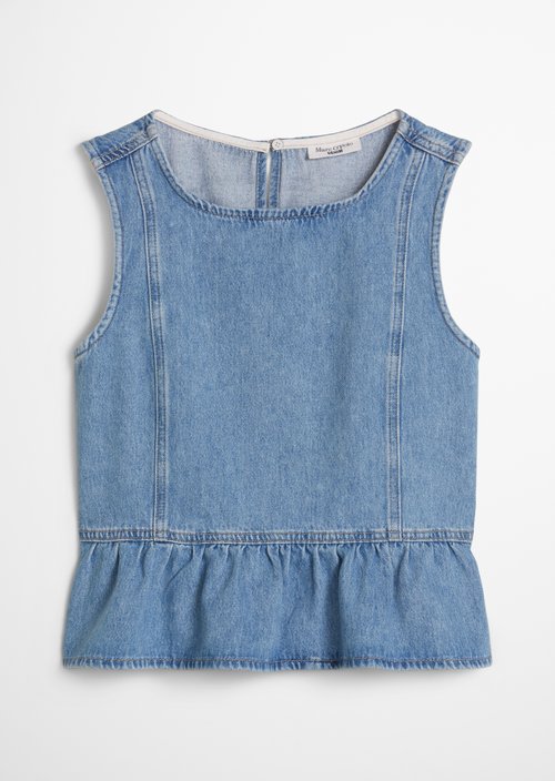 Crayfish Capsule Denim Ruffle Blouse — Medium Blue