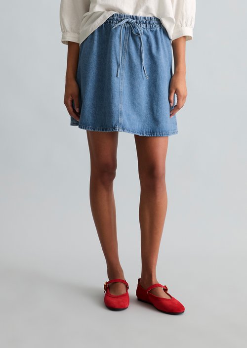 Short denim skirt A-shape — Medium Blue
