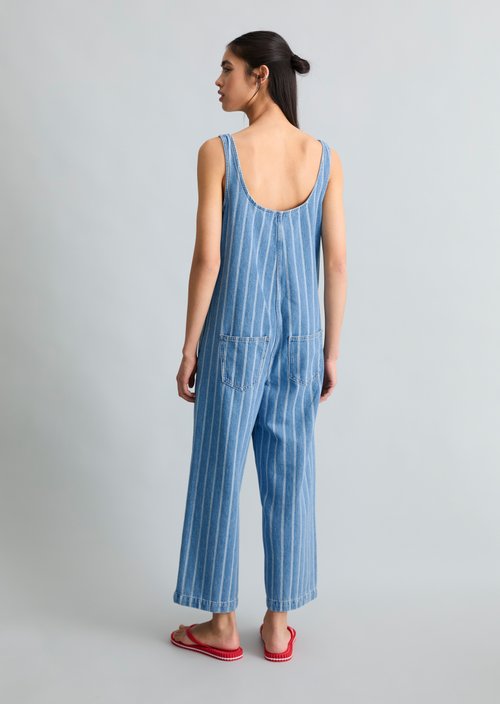 Relaxed-Fit Striped Denim Overalls — Medium Blue