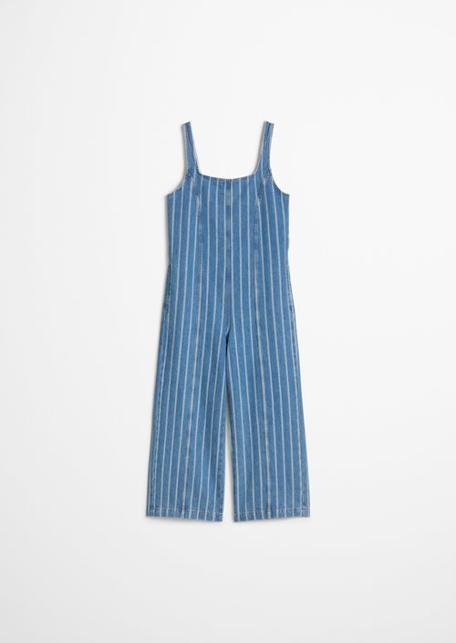 Relaxed-Fit Striped Denim Overalls — Medium Blue
