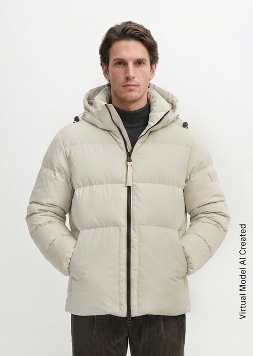 Regular-Fit Quilted Down Jacket — Linen Beige