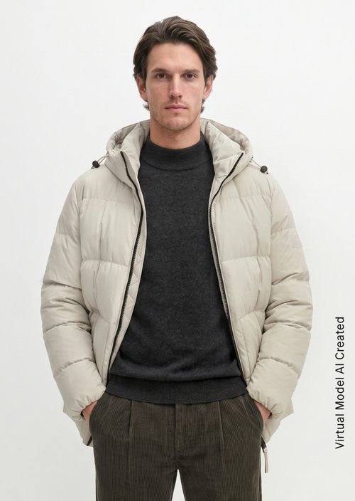 Regular-Fit Quilted Down Jacket — Linen Beige