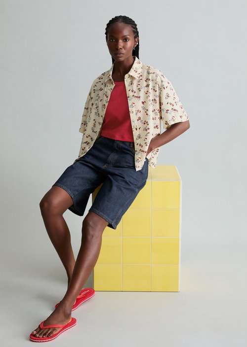 Relaxed print short-sleeved blouse — Offwhite