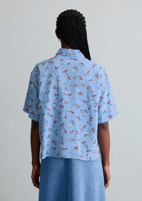 Relaxed print short-sleeved blouse — Light Blue